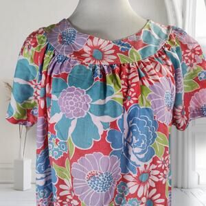 Vintage 60s Muumuu House Dress Size L Flower Power Colorful Knee Length